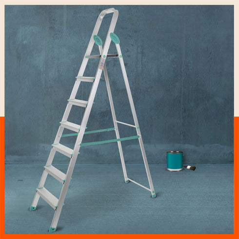 Bathla Advance Carbon - 7 Step Foldable Aluminium Ladder For Home (Teal)